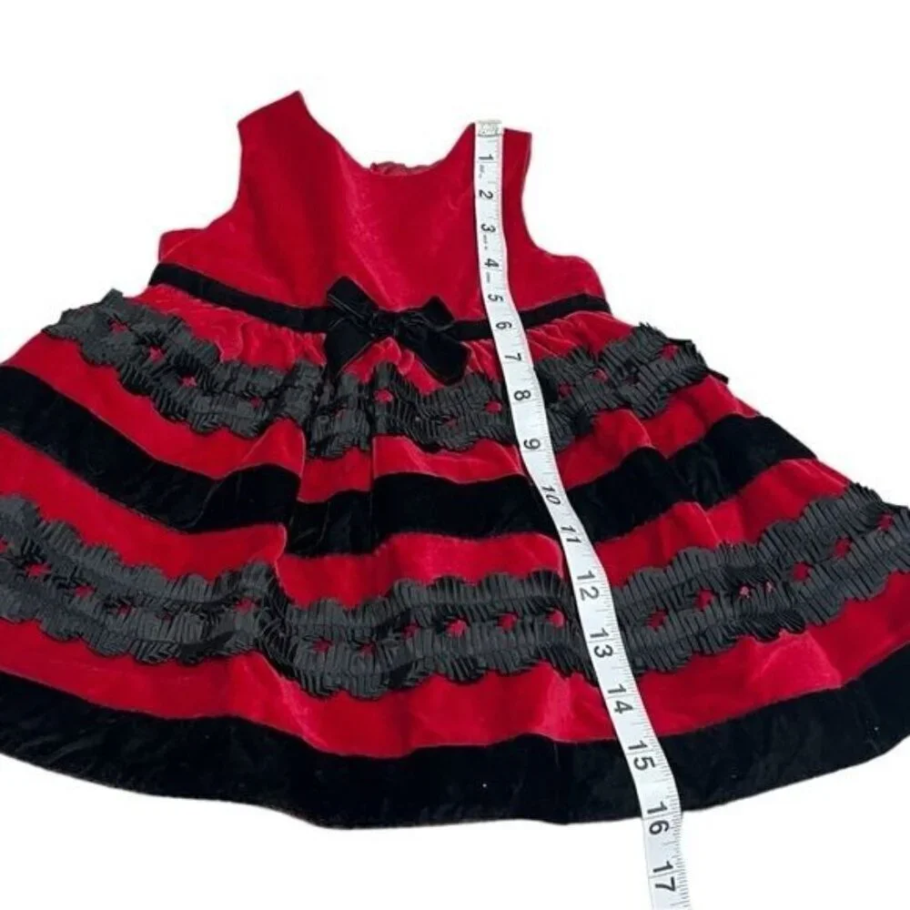 The Children’s Place Baby Girl 6-9M Red Black Velvet Holiday Dress |‎ Christmas